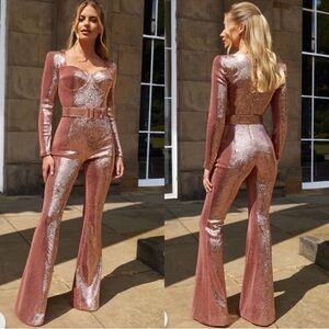 NADINE MERABI Pink Sequin Jumpsuit- with tags